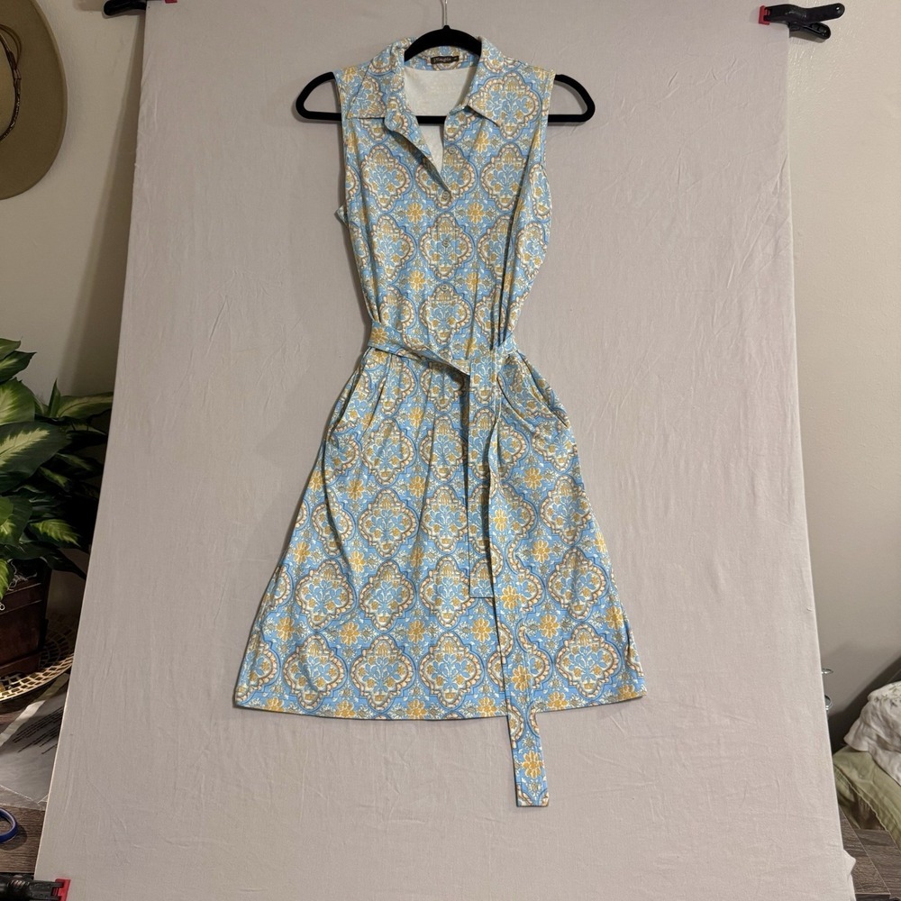 J McLaughlin Sleeveless Dress Size M Catalina Cloth Stretch Coastal Collared